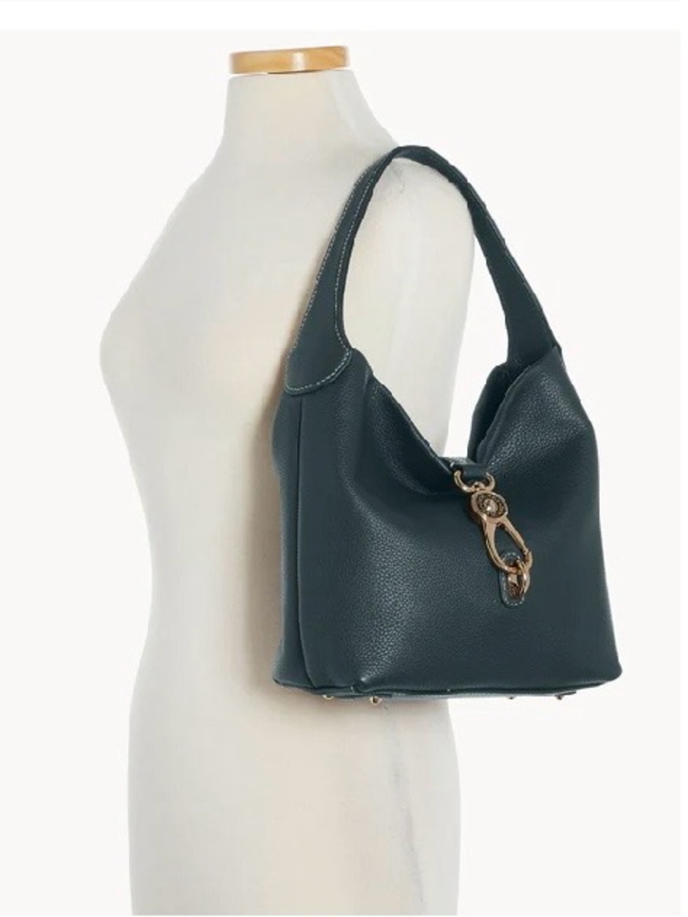 Dooney & Bourke Dark Teal Pebbled Leather Hobo with Gold Hardware